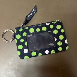 Vera Bradley Green and White Dot ID Keychain